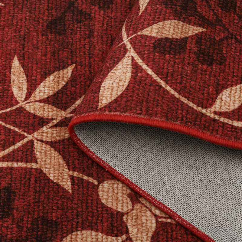 Modern Low Pile Floral Rug for Living Room, Kitchen and Bedroom, Rectangle 10' x 13', Red