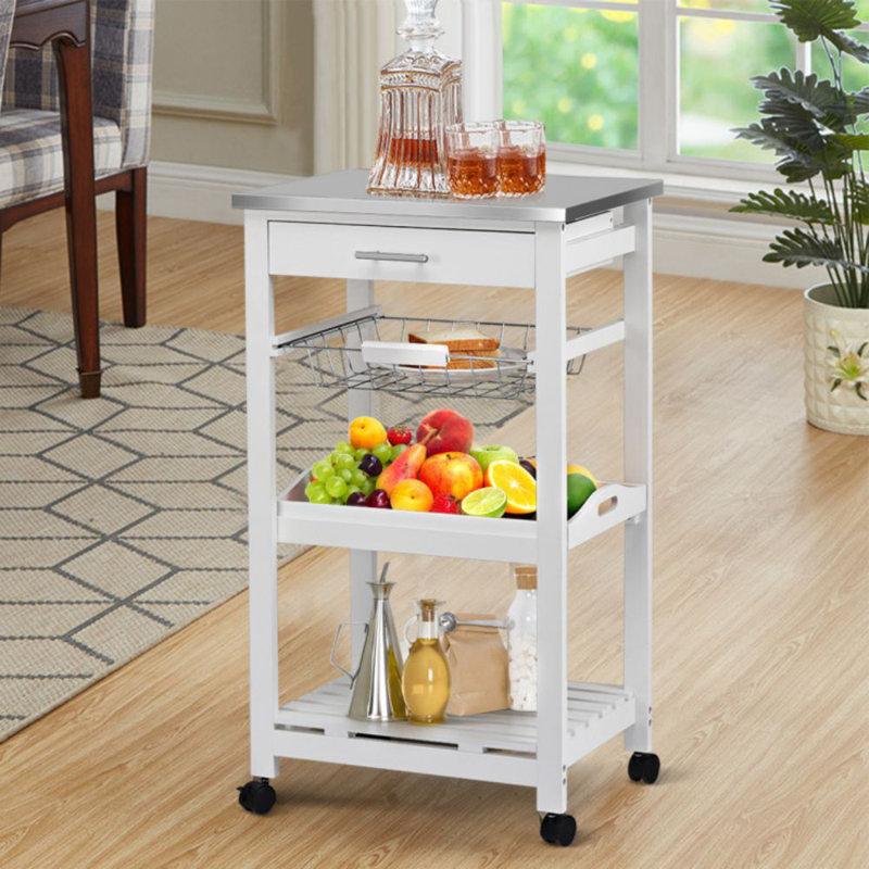 Îlot de cuisine avec chariot et plateau en acier inoxydable