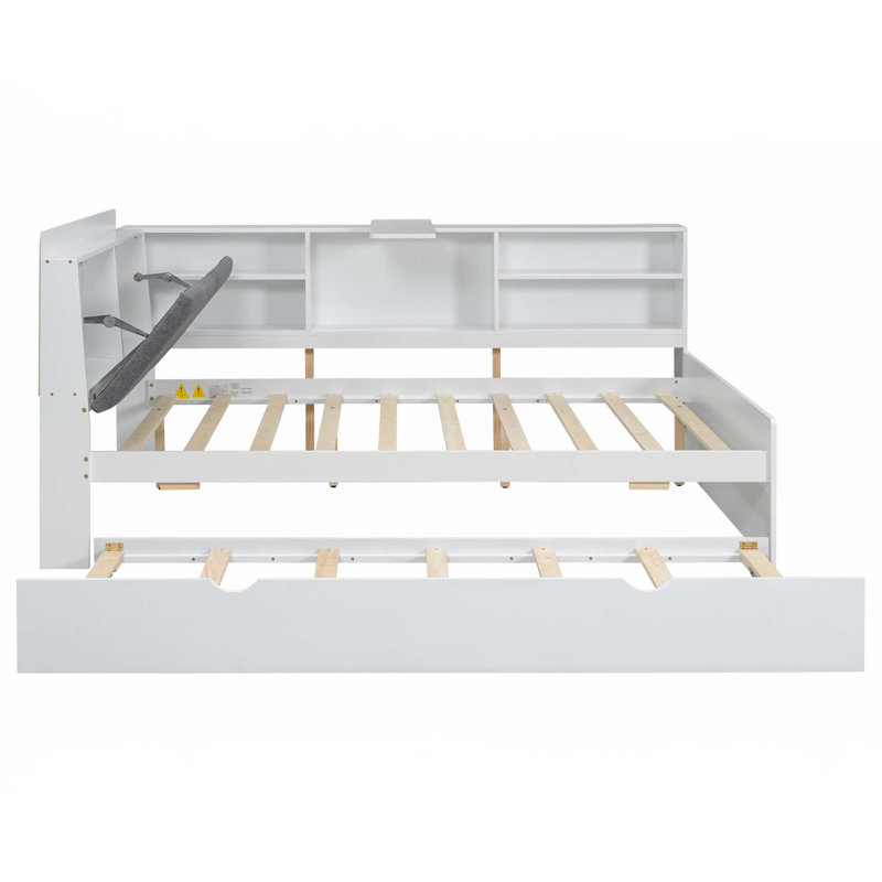 Platform bed with Trundle, White, Full