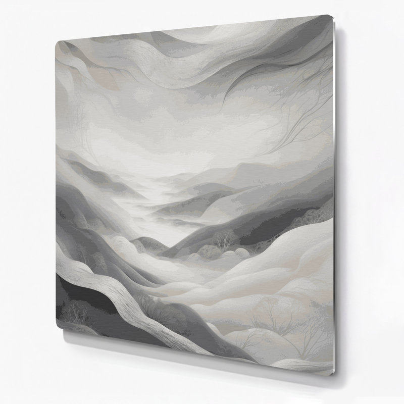 Abstrait paysage 82, art mural gris en métal, H 12 po x l 12 po