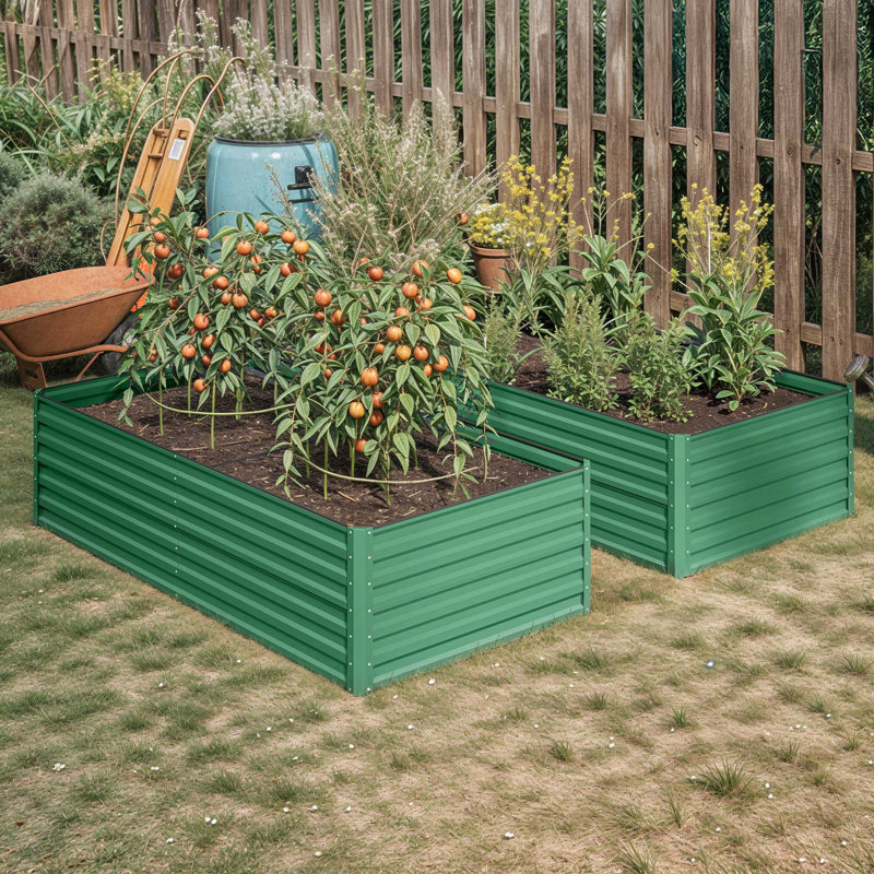 Set of 2 Metal Raised Garden Bed, 180x90x54cm, 58cm H x 240cm W x 120cm D, Green
