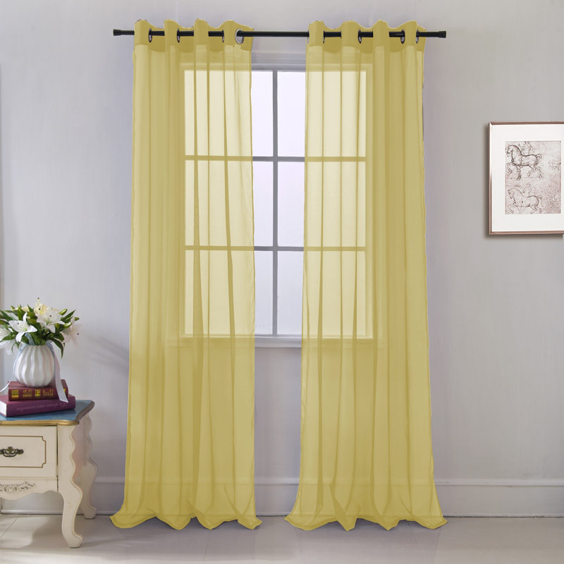 Teshena Sheer Curtain Pair, Gold