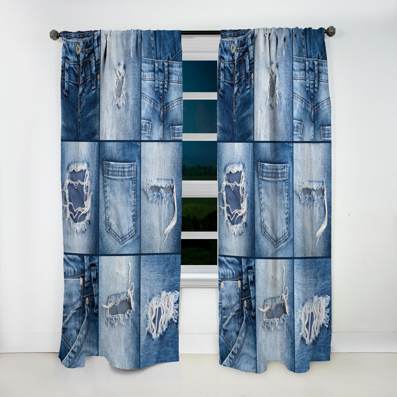 Blue Jeans Close-ups - Abstract Modern Blackout Curtain Single Panel, 52" W x 63" L