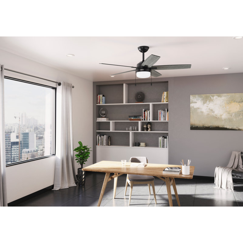52" Matte Black and Gray 5-Blade Ceiling Fan with LED Light Kit