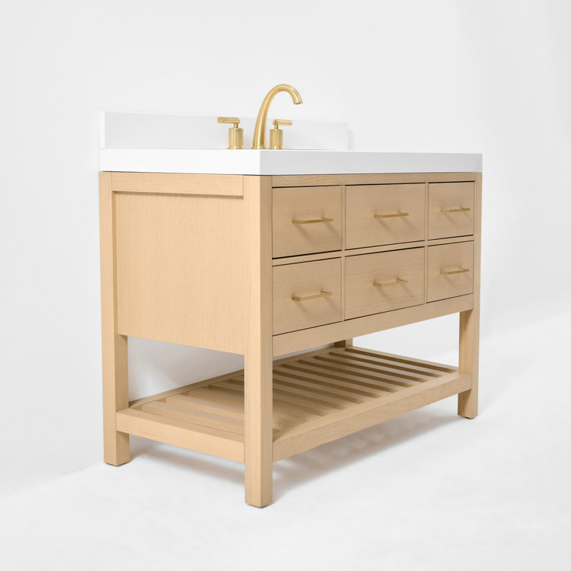 Elizabeth 48'' W Single Vanity, Pure White Quartz, Oak/Rose Gold