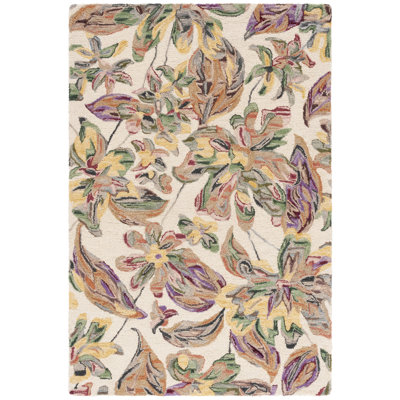 Tapis ivoire / prune en laine / coton touffeté à la main Alcindor
