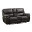 Fauteuil inclinable en microfibre grise, structure en bois massif et contreplaqué, rembourrage en mousse, supporte jusqu'à 136 kg par siège, profondeur d'assise de 61 cm, design moderne, console centrale de rangement, hauteur d'emballage de 76 cm