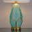 Table Lamp In Gold Metal With Turquoise Glass And White Linen Shade - Set Of 2-1092734296