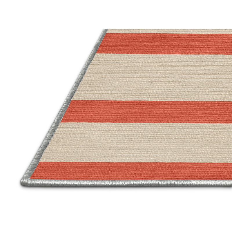 Tapis beige à rayures horizontales lavable à la machine, Rond 6 pi