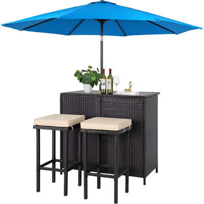 Wicker Bar Set with Stools