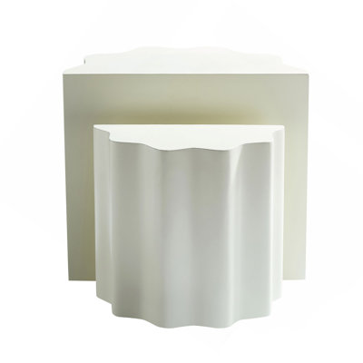 2PCS Modern Wavy Edge Side End Tables, Fiberglass Accent Coffee Table for Living Room Bedroom, No Assembly Required
