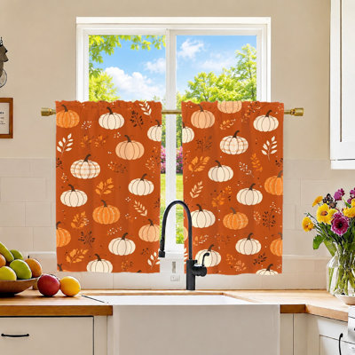 2Pcs Harvest Pumpkin Curtains, Light Filtering Fabric, Festive Fall Autumn Theme Print, Decorative Window Panels for Living Room, Bedroom, Kitchen, Holiday Home Decor