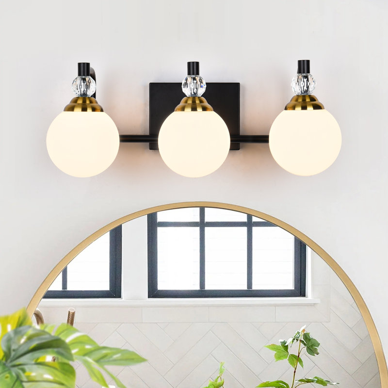 Bathroom Vanity Light Fixture with Opal White Glass Shades, 3