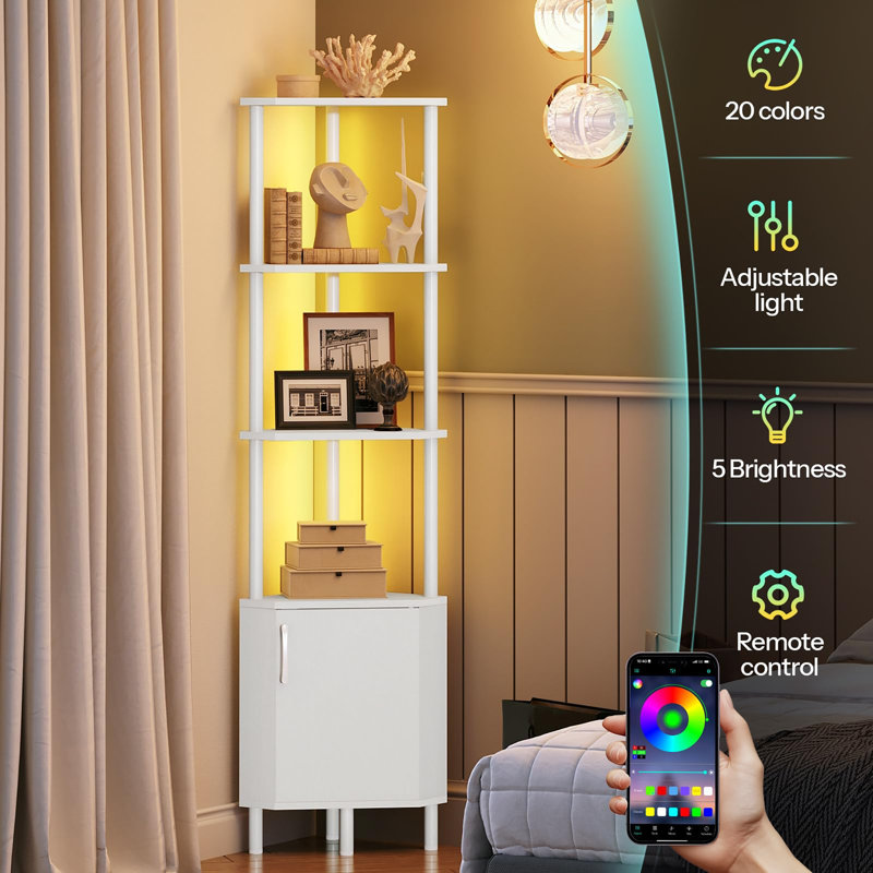 5-Tier Industrial Corner Bookshelf, White