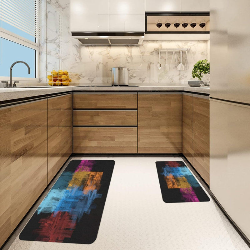 Tapis de cuisine multicolores abstraits, ensemble de 2 tapis décoratifs modernes pour la cuisine et le bureau