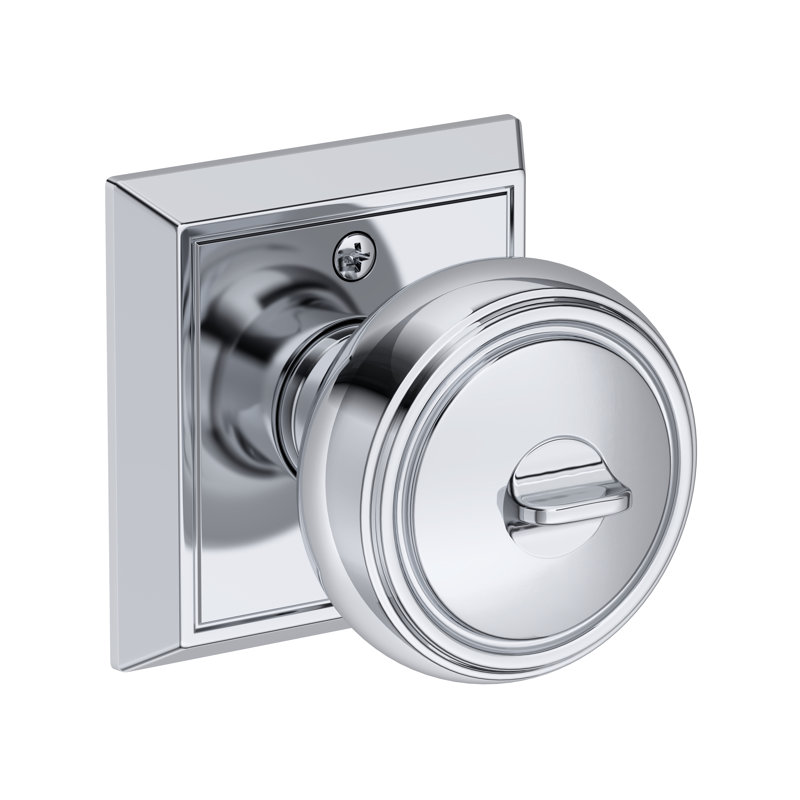 Bremerton Keyed Entry Knob with Chamfered Square Rose in Venetian Bronze, Polished Chrome
