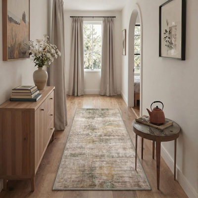 Carpettes 3 x 5 pour la chambre à coucher du salon, tapis moderne lavable à la machine, revêtement de sol à poils courts doux avec envers antidérapant pour le vestibule, brun beige poussiéreux