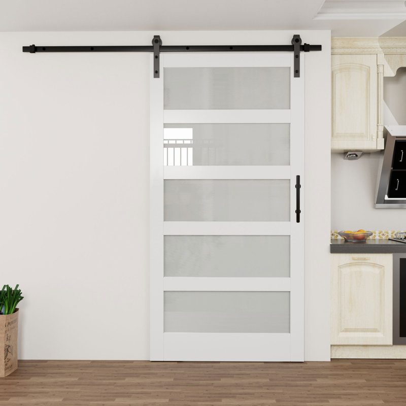 5-Lites Glass Sliding Barn Doors with Installation Hardware Kit, Includes soft closing item, 42" x 84"
