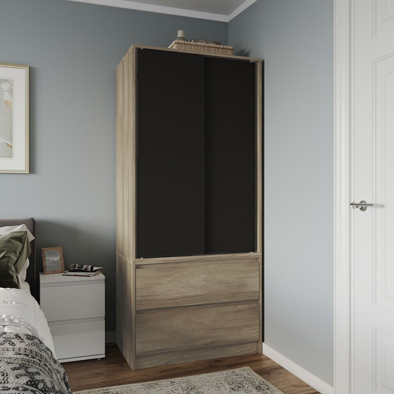 Solid Wood Wardrobe, Oak/Black