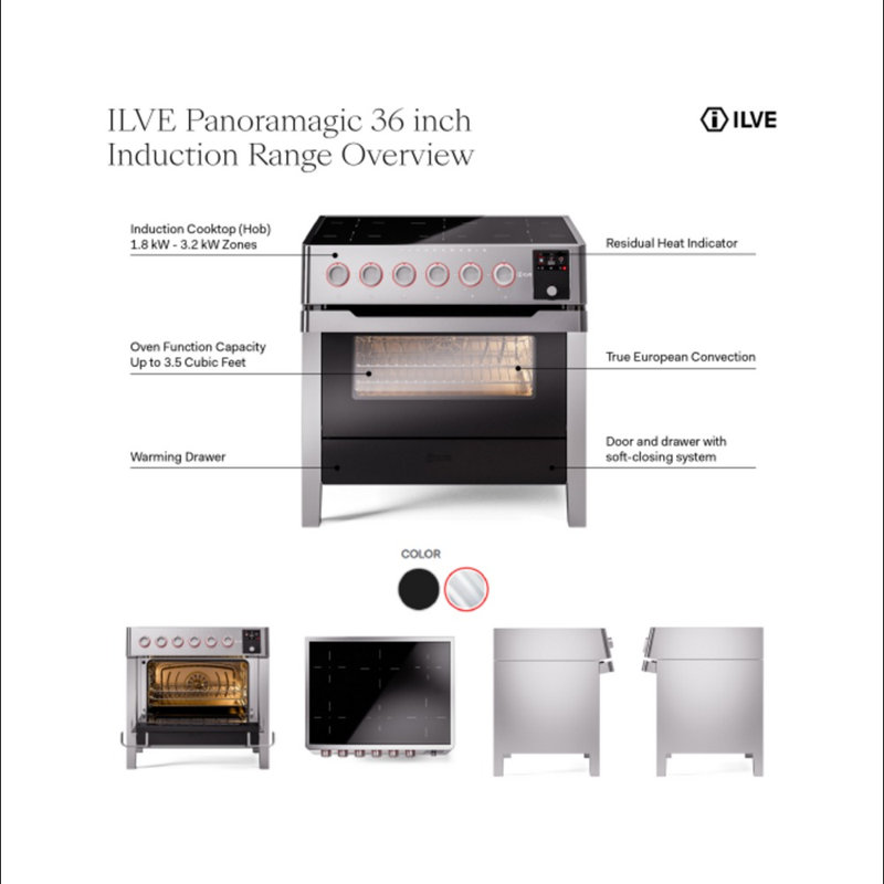 ILVE Panoramagic 36 in Induction Range, Stainless Steel