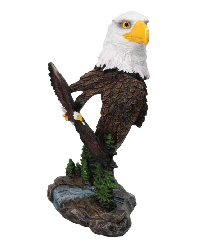 Bald Eagle Bust with Soaring Eagle Over Pine Forest Figurine Patriotic American