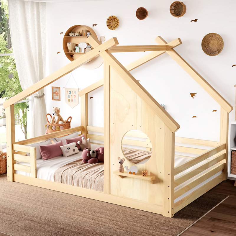 Lit double pleine grandeur avec fenêtre et tablette, aucune boîte à ressorts nécessaire, le bois massif s'adapte à tous les styles de chambre à coucher