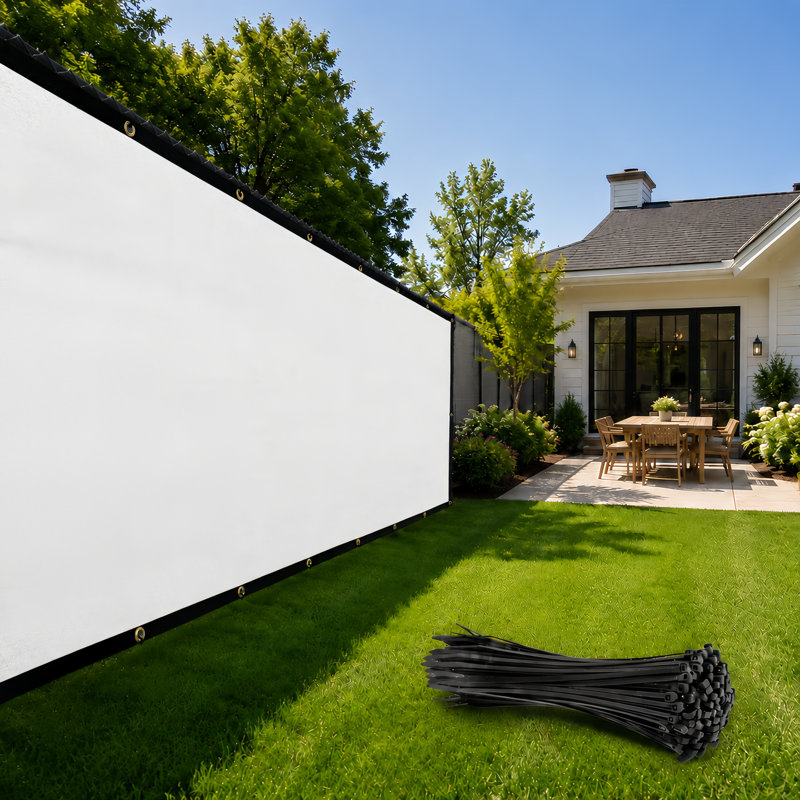Amgo Fence Privacy Screen Heavy Duty Windscreen with Bindings & Grommets, White, 4' H x 25' W