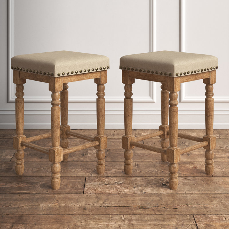 Tabouret de bar et de comptoir Asyiah, Bois flottant et tissu taupe, Tabouret de comptoir (assise à une hauteur de 26,