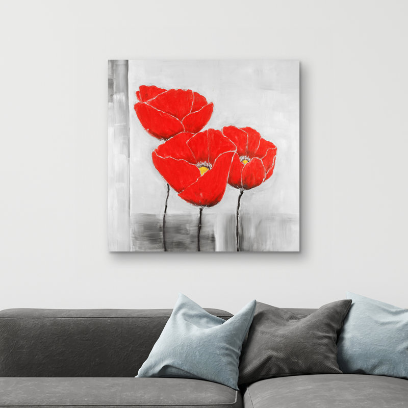 Three poppies - 32"x32" art on canvas