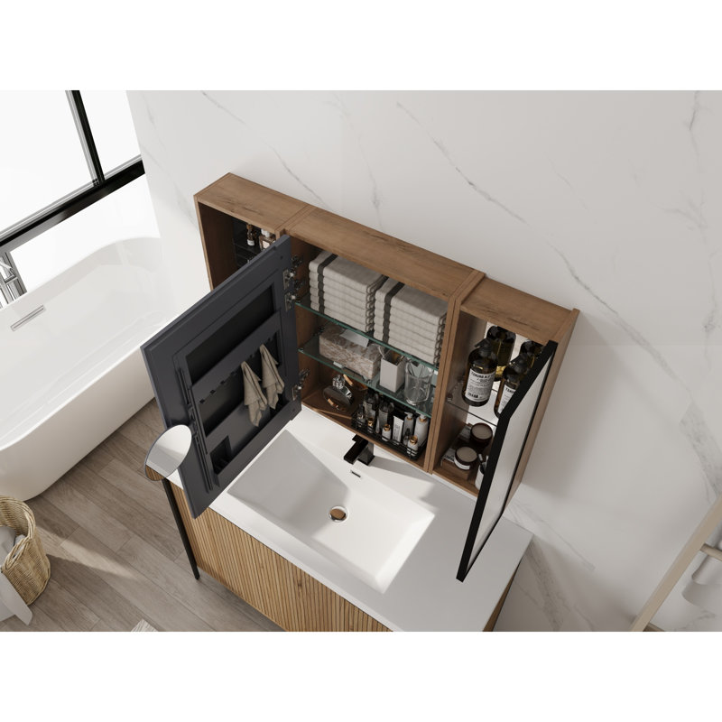 Armoires à pharmacie spacieuses, rangement de salle de bain moderne en bois de chêne de 41,7 po