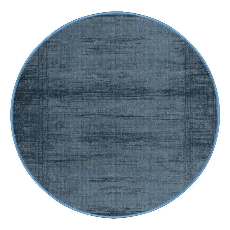 Tapis bleu abstrait lavable à la machine, Rond 5 pi