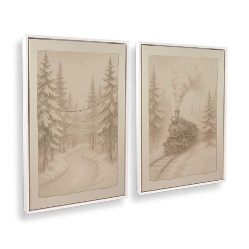 «Snowfall Sketches», ensemble de 2 impressions sur toile, 13" H x 18" W, Impression encadrée sans passe-partout, Blanc opaque