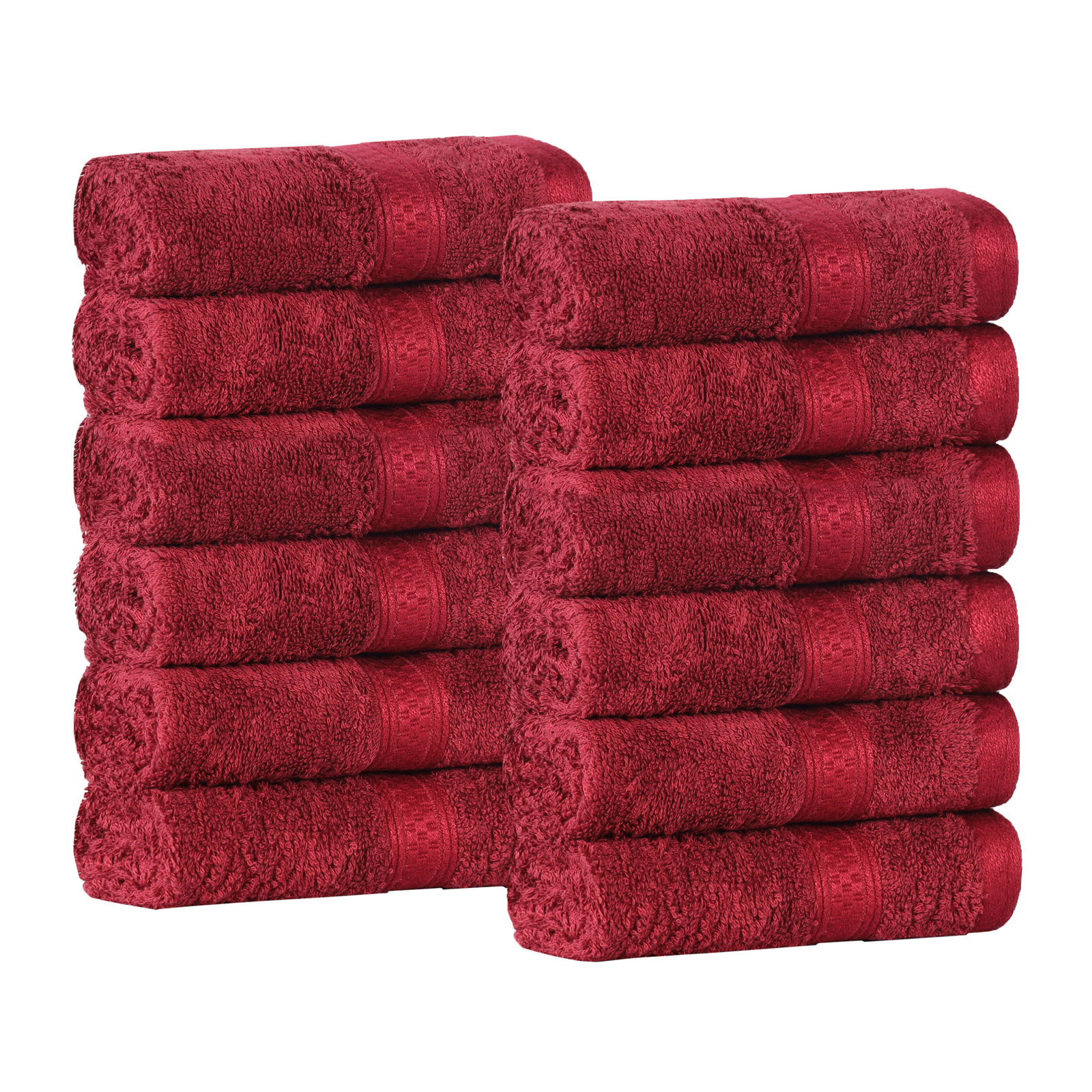 Nolhan 12-Piece Bamboo Cotton Washcloth Set, Crimson
