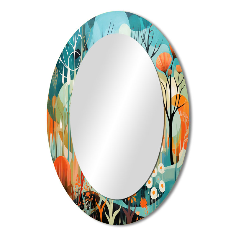Teal Mid Century Mod Nature - Miroir mural ovale bleu sarcelle, 36 po x 24 po