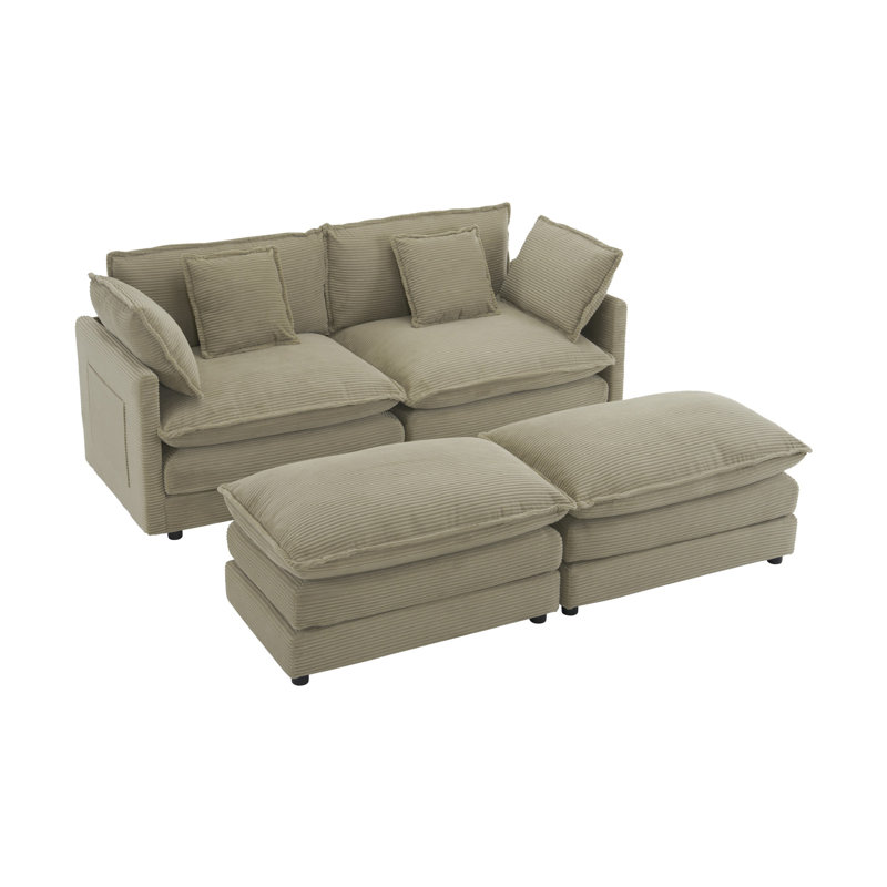 Canapé modulaire rembourré en L 75,6 po avec poches de rangement latérales pour le salon, Brun