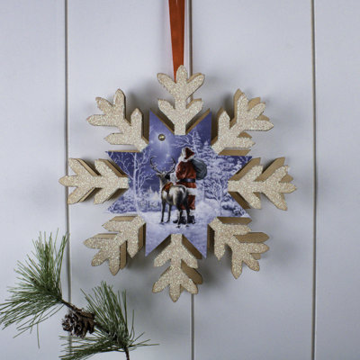 Starry Night Santa LED Wood Snowflake