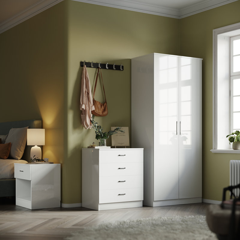 Wardrobe with Chest of Drawers and Bedside Table, Bedroom Set, White
