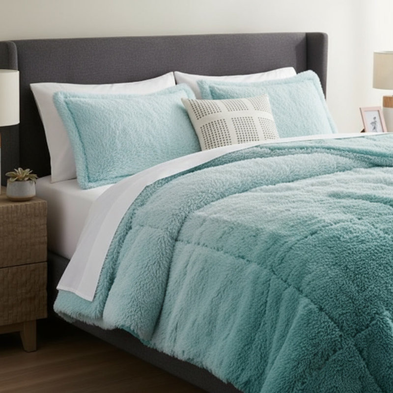 Ensemble d'édredon pour lit simple / simple TG, 66" L x 90" W, Aqua