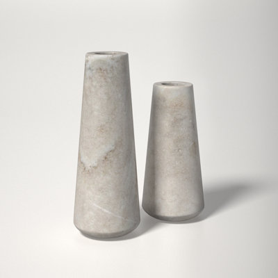 Tellis Set Of 2 White/Brown Marble Taper Candle Holders