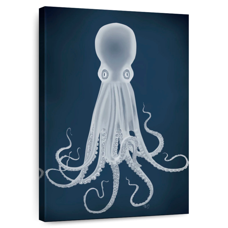 Brampt Octopus 8 - White On Blue, 12" H x 8" W