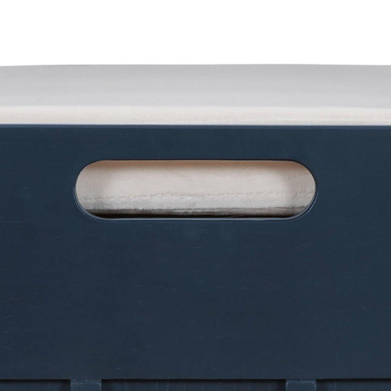 Lita Linen Blend Upholstered Storage Bench, Antique Navy