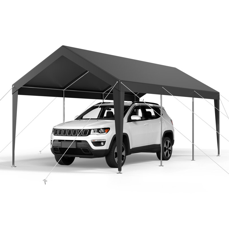 Auvent portatif pour voiture 10 X 20 pi - vos voitures et par mauvais temps, structure stable avec cordes élastiques Abri d'auto gris