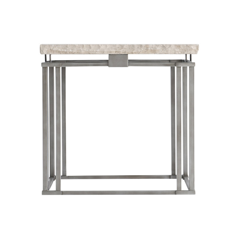 Cream and Silver Stone Top Square End Table