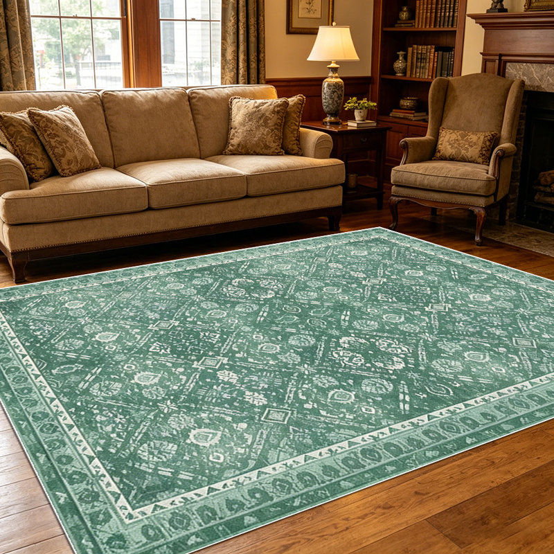 1PC Vintage Sage Green Distressed Persian Floral area rugs for Living Room, Soft and Comfortable, Suitable for all seasons, easy-to-maintain, machine washable Indoor floor mat, Under Table Farmhouse suitable for Dining Room, Bedroom, Kitchen,