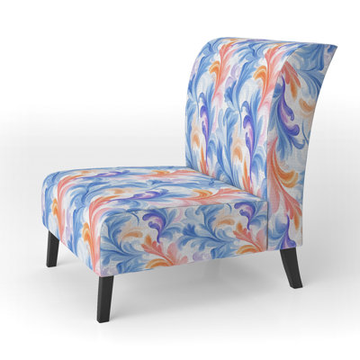 French Country Accent Chair - Petal Curl Paisley Blue Slipper Chair