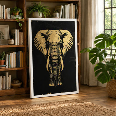Golden Elephant Minimalist - Wrapped Canvas