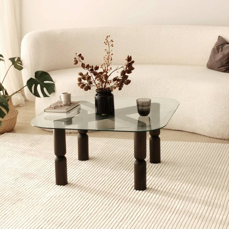 Coffee table Dpervers, Low coffee table, 80x80h40 cm, Anthracite and Transparent