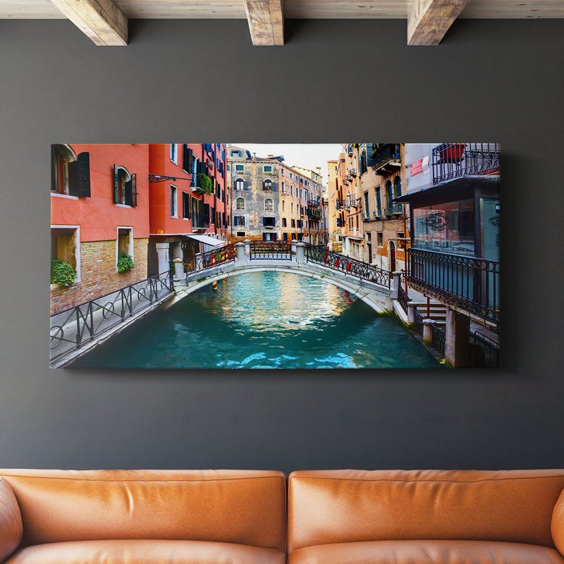 Canal de Venise - Toile tendue avec châssis - Prêt à accrocher, H 24 po x l 48 po