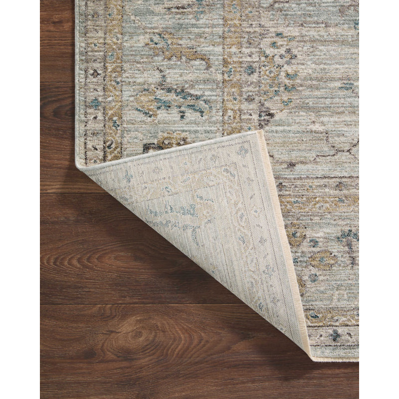 Sky & Gold Floral Washable Wool-Blend 3'6" x 5'6" Rectangular Rug