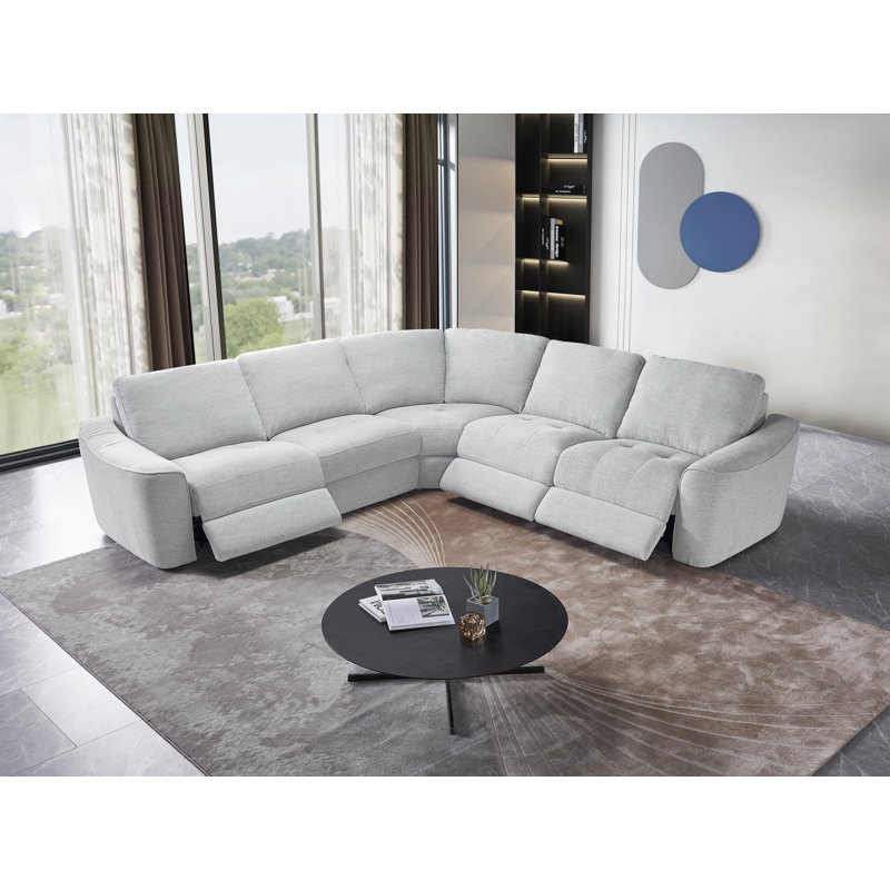 5 - Piece Power Reclining Upholstered Sectional With Comfort Wide Seating, Silver Gray Polyester